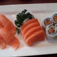  Salmon Solo · 5 pcs sushi & 4 pcs sashimi, one order salmon avocado roll.