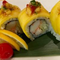 Mango Shrimp Roll · Crab, shrimp, cucumber with mango top.