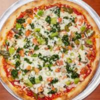 Red Vegetarian · Spinach, bacon, tomatoes, mozzarella cheese topped with ranch.