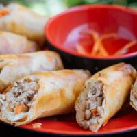 #10 Shrimp, Crab, & Pork Spring Rolls · Shrimp, crab, and pork mixed in each roll.  Order contains 3 rolls