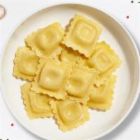 Byo Cheese Ravioli · Fresh cheese ravioli cooked with your choice of sauce and toppings. Side salad and garlic br...