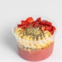 Protein Power Bowl · Vanilla protein, strawberry, and banana blended together and topped with pumpkin seed and fl...