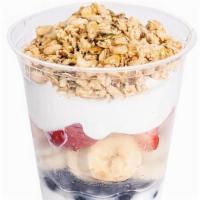 Yogurt Parfait · Greek yogurt, pumpkin seed and flax granola, blueberry, strawberry, banana and topped with h...