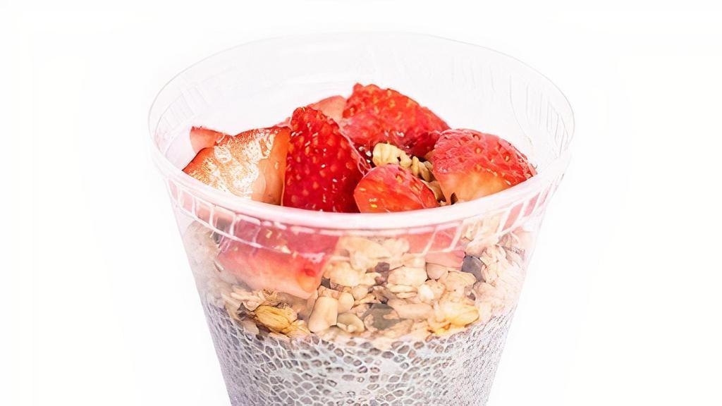 Classic Chia Pudding · Chia topped with pumpkin seed and flax granola, strawberry and honey.