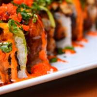 Fire Dragon Sushi Roll · spicy tuna, eel, avocado, smelt roe, scallion
