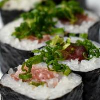 Toro Scallions Sushi Roll · Fatty tuna, scallions