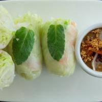 Fresh Summer Roll · Rice paper rolled with choice meat with lettuce, mint leaf, and steamed rice vermicelli serv...