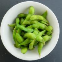 Edamame (G) (V) · Gluten free. Steamed Japanese green soybean with lightly salted.