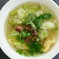 Wonton Soup · Pork dumpling in chicken broth with lettuce, onion, scallion and cilantro.