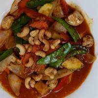 Cashew Nut · Sautéed  mushroom, onion, scallion, carrot, bell pepper and cashew nut in spicy sauce. Not c...