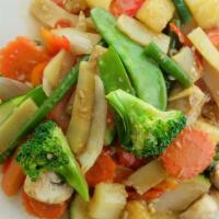 Veggie Delight · Sauteed assorted Vegetables in brown sauce. Not serve with rice.