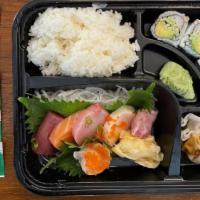 Dinner Bento Box · Choice of a main entrée and a sushi item. Includes miso soup, green salad, shumai, and choic...