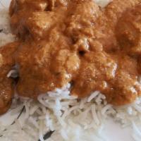Chicken Korma · Royal dish boneless chicken cooked in a lightly spices creamy sauce with cashew.