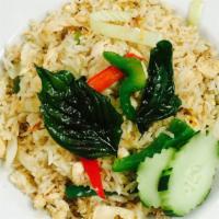 Basil Fried Rice · Basil, bell pepper, egg, garlic, jalapeño, and rice