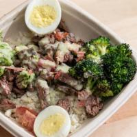 Keto Power Bowl · Oven crisped broccoli, protein-packed hard-boiled eggs, hardwood smoked bacon and Joe’s hand...
