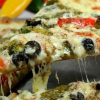 The Veggie Bianco (Large)  · Our bianco pizza with roasted veggies and a special blend of spices. 420 calories per slice,...