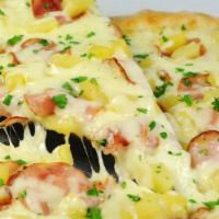 The Hawaiian (Large) · A white pizza topped with ham and sweet pineapple. 370 calories per slice, eight slices.