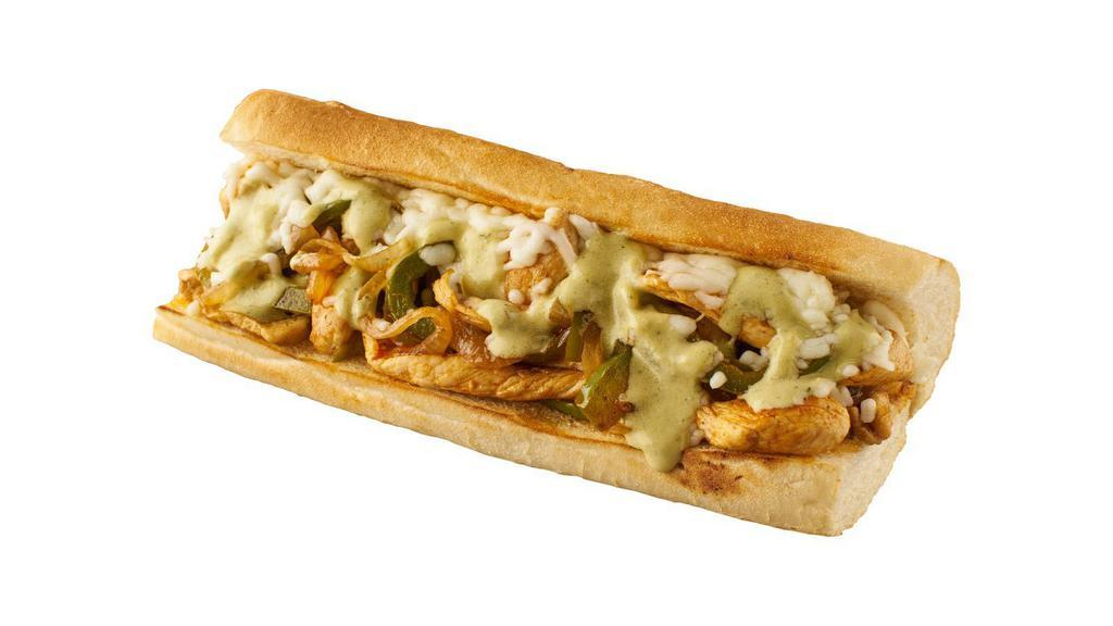 The Bbq Chicken Cheesesteak · Sweet tangy BBQ sauce smothered on warm sizzling chicken cheesesteak with toppings.