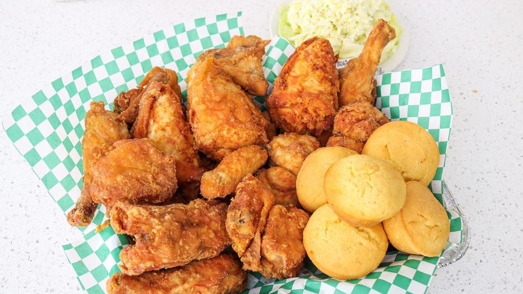 15 Piece  Order · 15 pieces served with a pint of coleslaw, five rolls or corn muffins, and honey.