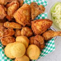 20 Piece Order · 20 pieces served with a pint of coleslaw, five rolls or corn muffins, and honey.