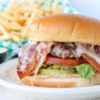 Jumbo Swiss Bacon · 1/4 pound ground beef patty served with Swiss cheese, bacon, lettuce, tomato, onion, pickle,...