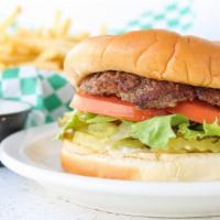 Jumbo · 1/4 pound ground beef patty served with lettuce, tomato, onion, pickle, mayonnaise, and must...