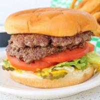 Double Jumbo · Two 1/4 pound ground beef patties served with lettuce, tomato, onion, pickle, mayonnaise, an...