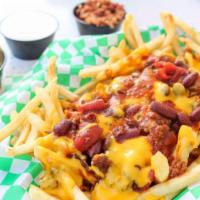 Chili Cheese Fries · Our delicious fries topped with homemade chili and cheese sauce.