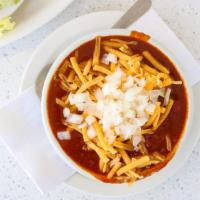 Homemade Chili · Customer favorite. Homemade chili made fresh daily with our 100% ground beef and a tradition...
