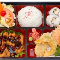 Salmon Teriyaki · Served with rice.