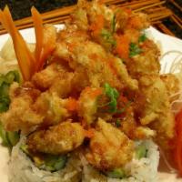 Crunch Roll · Crabmeat and crunchy with tobiko on the outside.