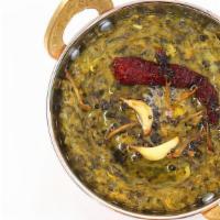 Methi Malai Matar Vegetarian , Gluten Free , Contain Dairy · Fresh baby spinach with green peas & fenugreek leaves cooked in mild spices
