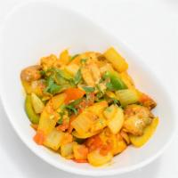 Chicken Mushroom Balti · Spicy. Chicken with roasted onions, green peppers, mushrooms, herbs and spices, garnished wi...