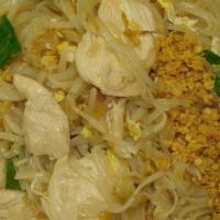 Pad Thai With Chicken · The most famous Thai noodle dish, fried with chicken, ground peanuts, egg, bean sprouts, sca...