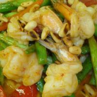 Pik-King Shrimp** · Sauteed shrimps in special Pik-King sauce (chili ginger sauce) with string beans, lemon leav...