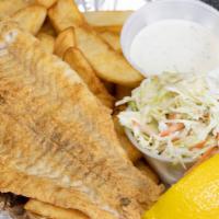 Haddock Dinner · Served with tartar sauce and coleslaw. and french fries
