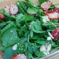 Spinach & Apple Salad · Cranberries, feta cheese, and almonds. Served with pita bread.