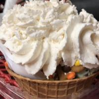 The Levittown · Six scoops of ice cream, three of your favorite toppings with chocolate syrup, whipped cream...