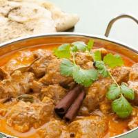 Lamb Curry · Tender lamb leg cubes in homestyle sauce with tomato, ginger, onion, cumin and fenugreek.