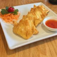 Crab Rangoon · Deep fried Japanese wonton stuffed with crab meat, onion, cream cheese, celery and carrot se...