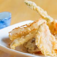 Shrimp & Veg. Tempura App · Lightly battered and fried shrimp and assorted vegetables with house-made tempura sauce.