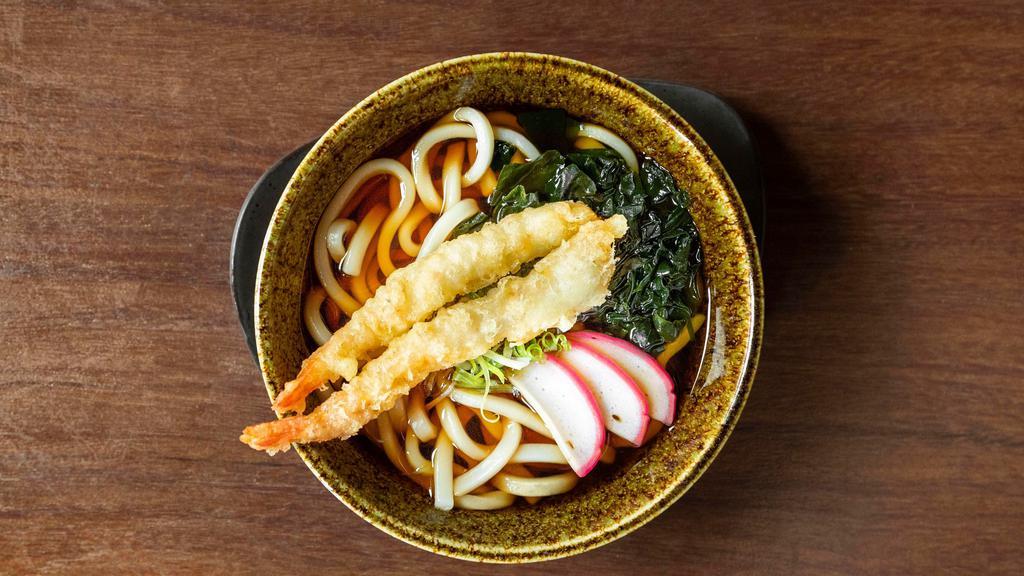 Udon · Your choice of udon with thick wheat flour noodles in light dashi, soy and mirin broth.