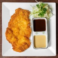 Chicken Katsu · Your choice of sliced fried breaded protein served with shredded cabbage, tonkatsu sauce, mi...
