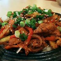 Jaeyuk · Top seller. Stir-fried sliced pork, kimchi, and vegetable in spicy sauce (spicy).