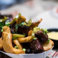 Loaded Texas Sidewinders Fries · Cheese, pickled jalapenos, burnt ends and scallion.