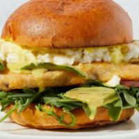 Socal · Grilled Chicken, Avocado, Arugula, Tomato, Egg Whites, Honey Mustard Aioli, Brioche Bun.