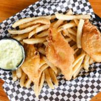 Fish And Chips · Cold water Atlantic cod, beer battered and served with golden fries and tarter sauce
