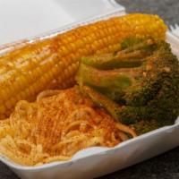 Vegetable Platter · With broccoli, corn and garlic over pasta.
