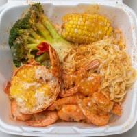 Lobster Tail & Large Shrimp · Lobster tail and 10 pieces of large shrimp.