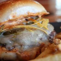 Southwest Burger · Pepper Jack cheese, Jalapeños, tortilla strips, and our southwest style sauce.

Hamburgers a...